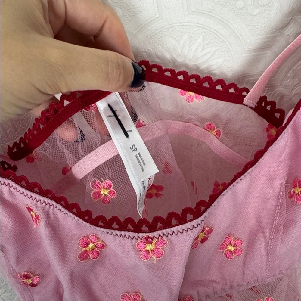Urban Outfitters Lazy Daisy Sheer‎ Lingerie Tank Pink mini Dress Flowers Small